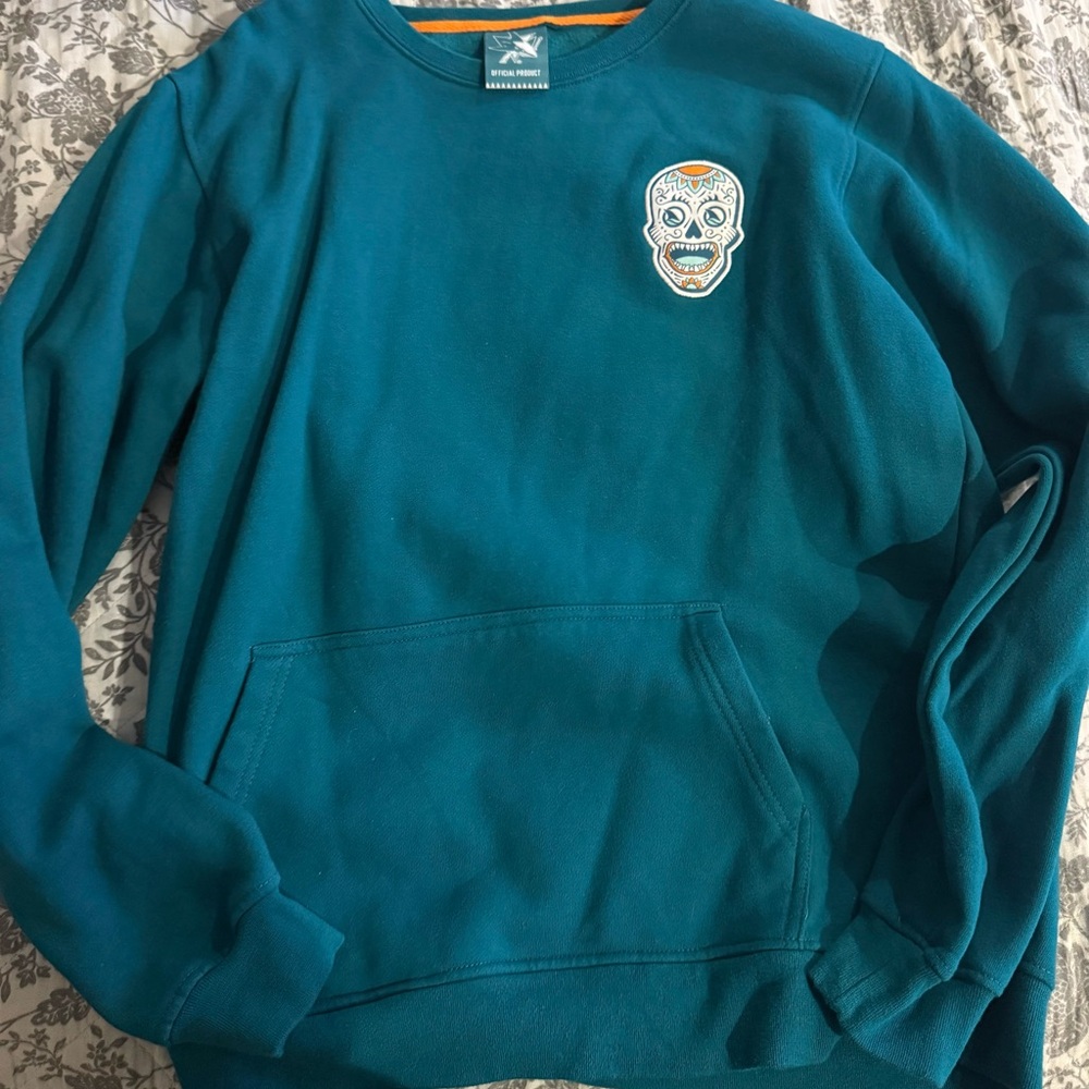 San Jose Sharks Hockey Teal Skull Embroidered Sweater